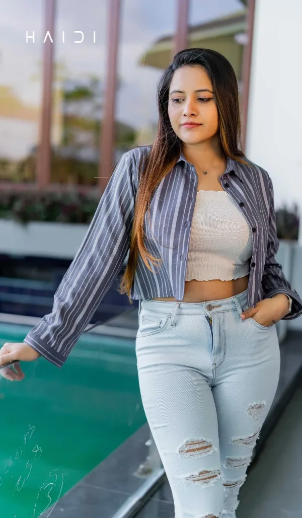 Ladies Crop Tops | Women Stripe Crop Top – Ash Color
