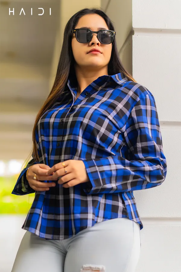 Check Shirt - Blue and Black Check top - Big square with white border