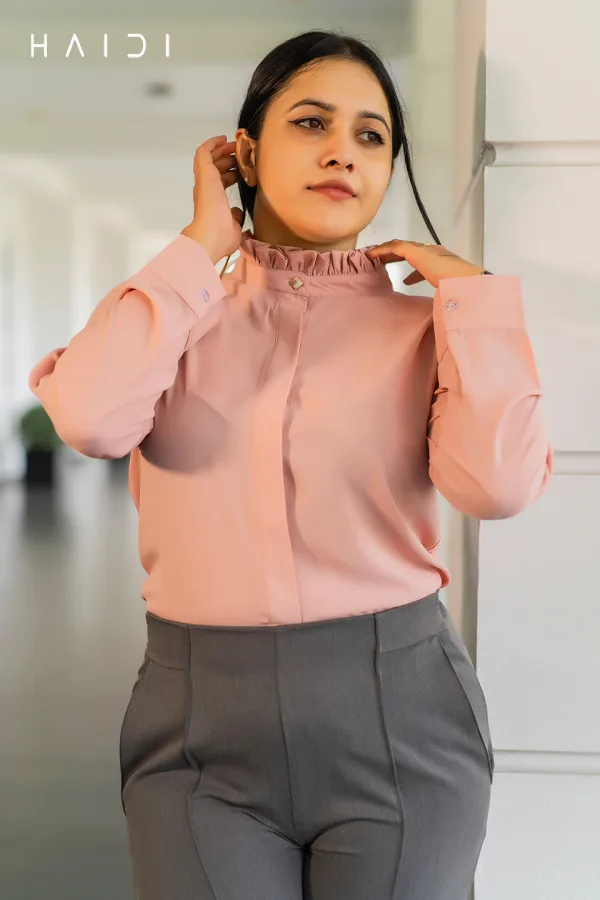 Long Sleeve Blouse – Raffle High Neck Beige Color