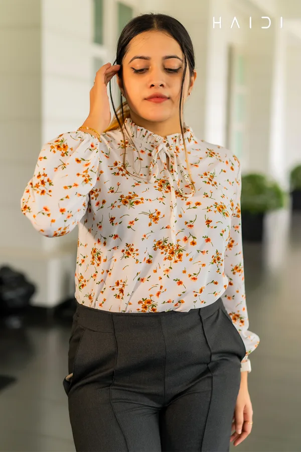 Long Sleeve Blouse – Raffle High Neck Floral Print