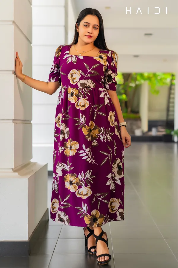 Square neck front open maxi dress