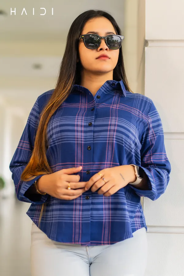 Long Sleeve Shirt Blouse – Pink and Blue Check Shirt Blouse