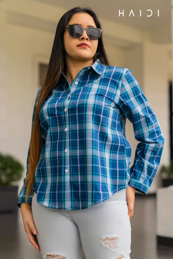 Long Sleeve Shirt Blouse – Green and Ash Check Shirt Blouse