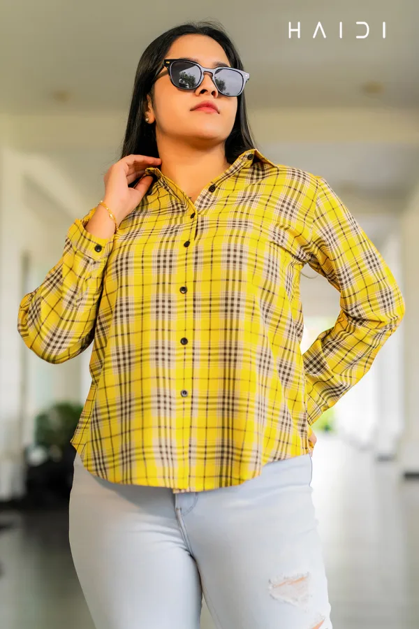 Long Sleeve Shirt Blouse – Yellow and Brown Check Shirt Blouse