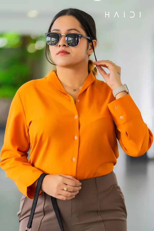 Long Sleeve Blouse With Front button - Orange Color