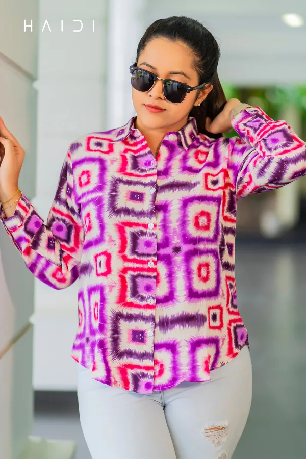 Long Sleeve Shirt Blouse – Tie Dye Purple and Pink Mix