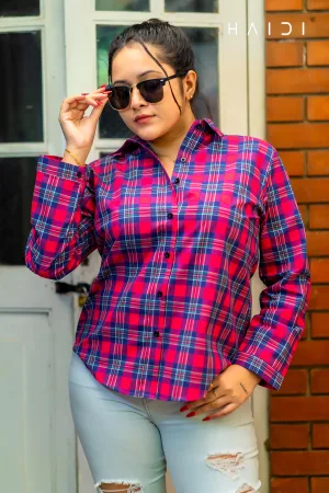 Long Sleeve Shirt Blouse – Red and Blue Check