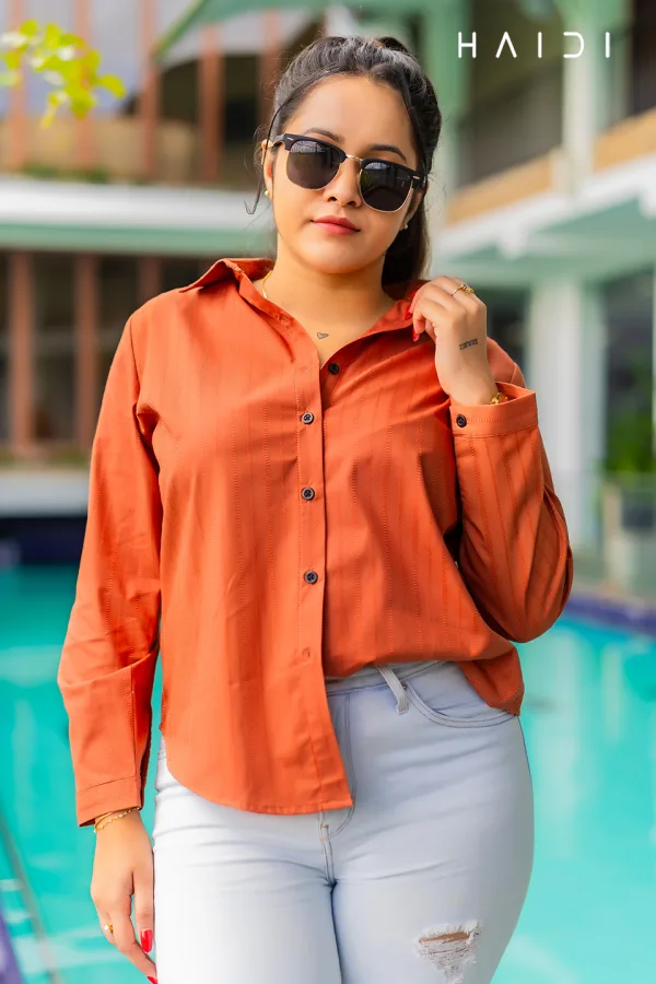 Stripe Long Sleeve Blouse - Orange Stripe Shirt Blouse