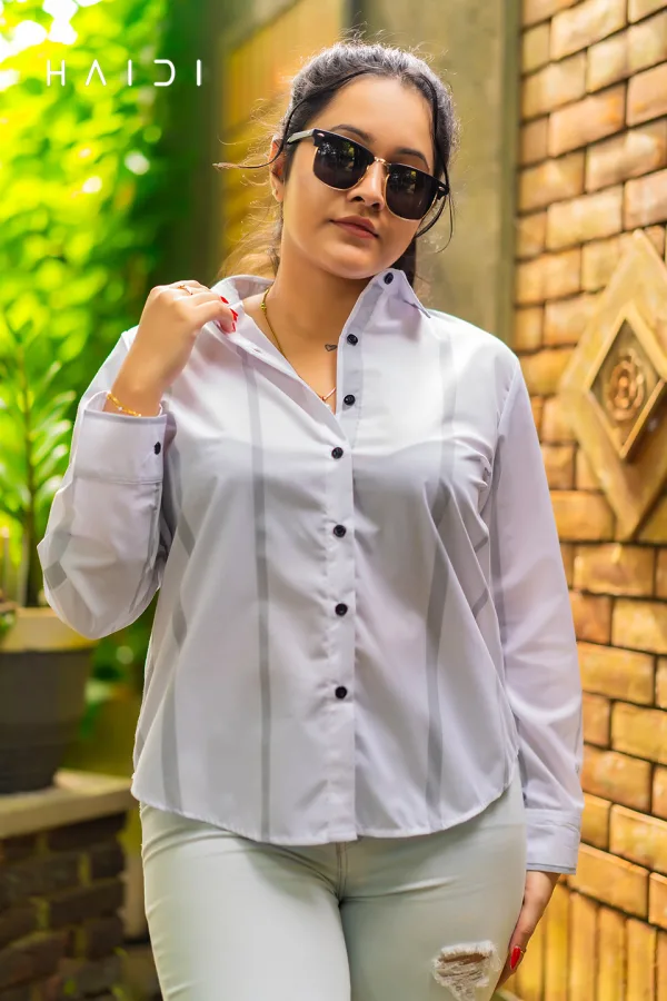 Stripe Long Sleeve Blouse - Off White Ash Stripe