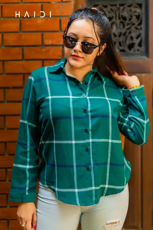 Long Sleeve Shirt Blouse – Green Check Top