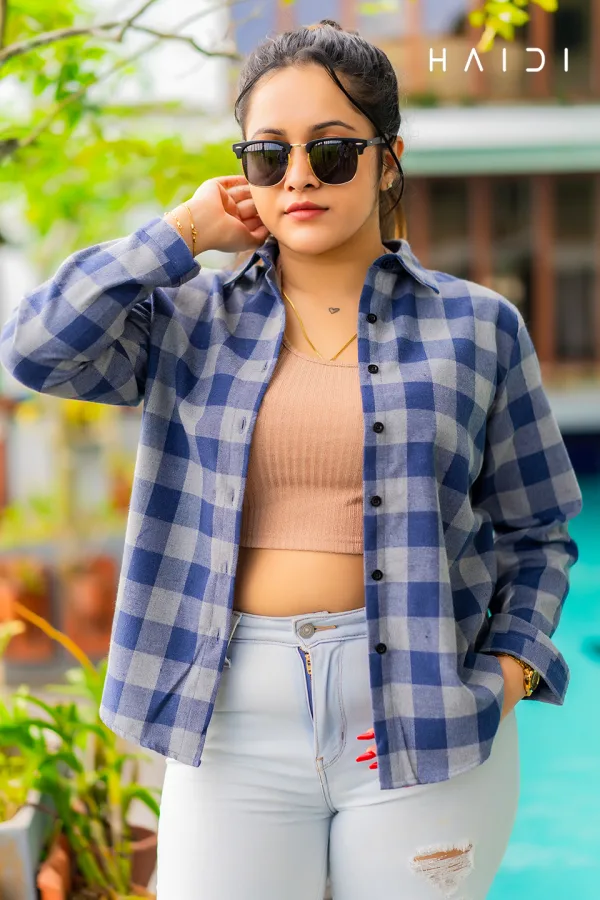 Long Sleeve Shirt Blouse – Blue and Ash Check