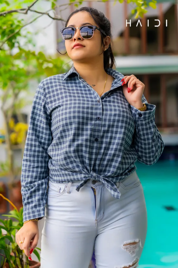 Long Sleeve Shirt Blouse – Blue and Ash Small Check