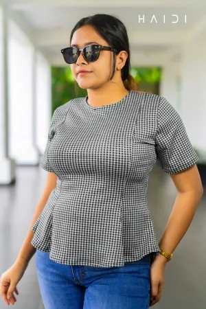 Peplum top - Black & White Gingham