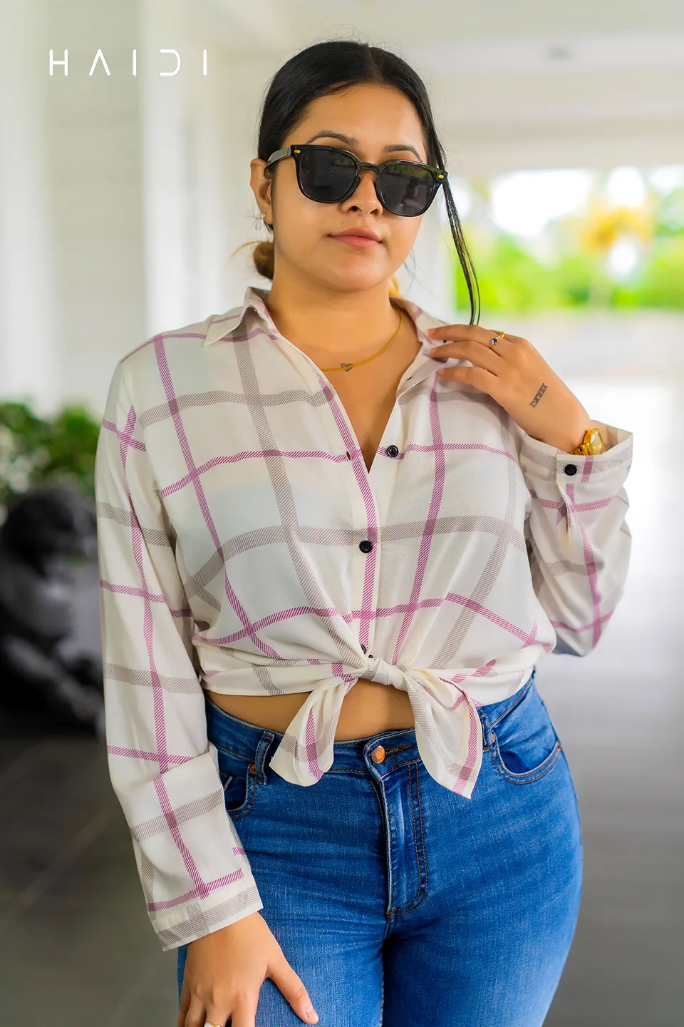 Long Sleeve Shirt Blouse - White Square Top 2 Long Sleeve Shirt Blouse - White Square Top - Image 2