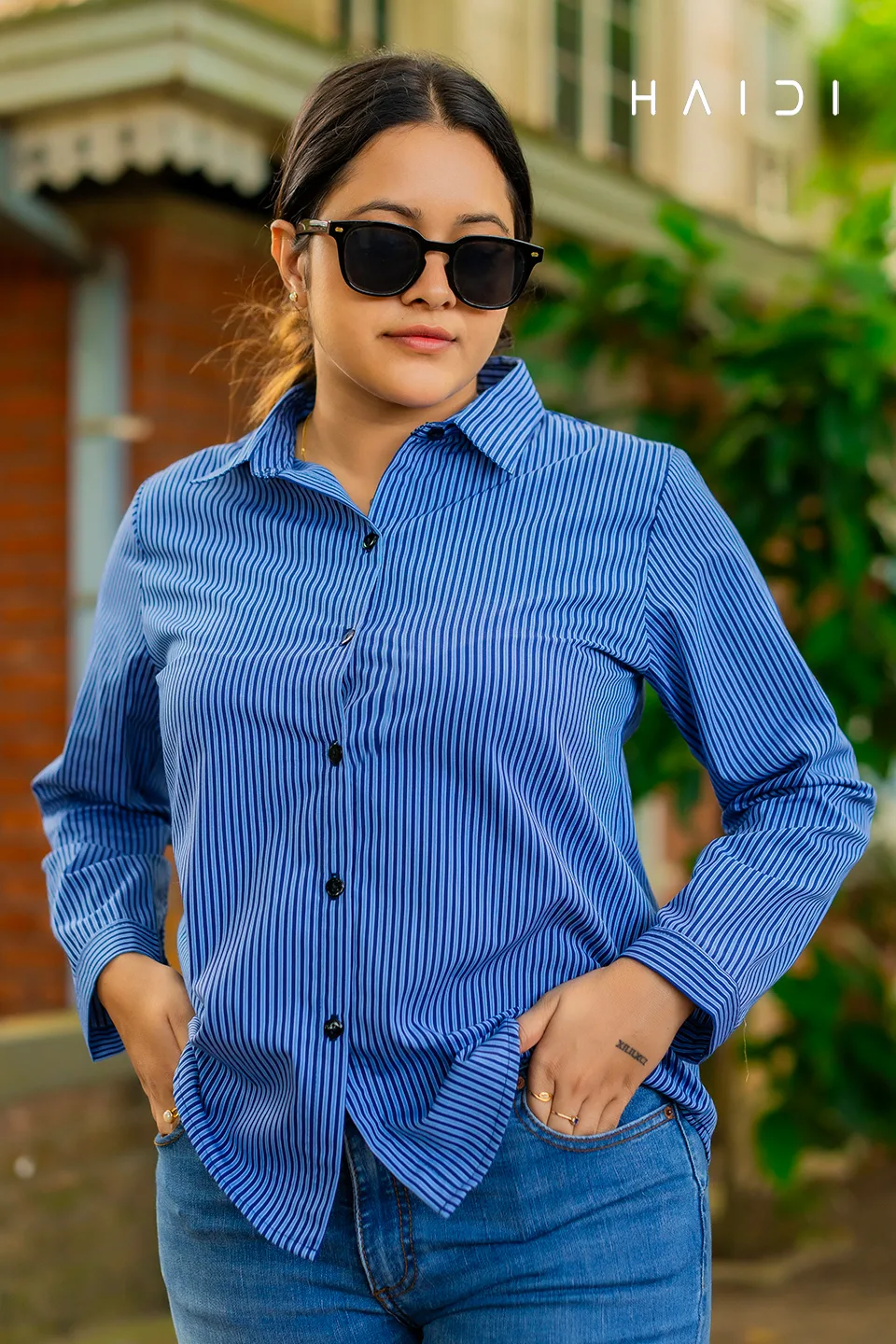 Long Sleeve Shirt Blouse - Light Blue Background Dark Blue Stripe 1 Long Sleeve Shirt Blouse - Light Blue Background Dark Blue Stripe