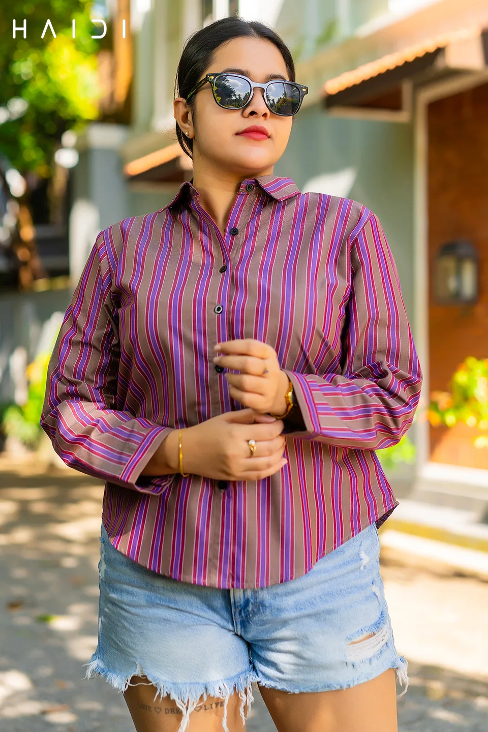 Stripe Shirt Blouse - Brown BG - Red, purple Stripe Shirt Blouse 1 Stripe Shirt Blouse - Brown BG - Red, purple Stripe Shirt Blouse