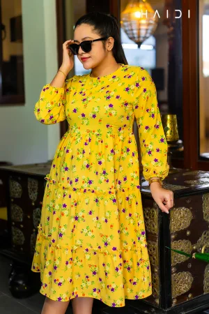 Women’s Midi Dresses - Yellow BG Floral Print
