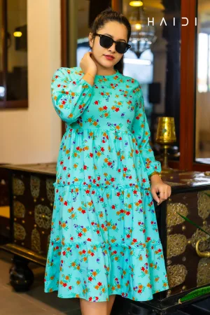 Women’s Midi Dresses - Skyblue BG Floral Print