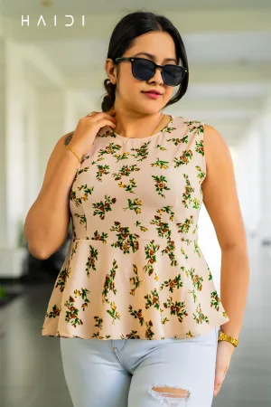 Sleeves Floral Print Peplum Top