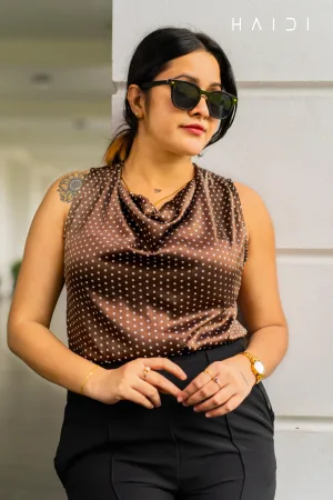 Sleeveless top - Cowl neck polka dot print