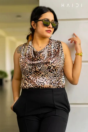 Sleeveless top - Cowl neck leopard print