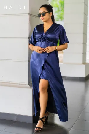 Wrap Front - Cowl Sleeve - Maxi Dress