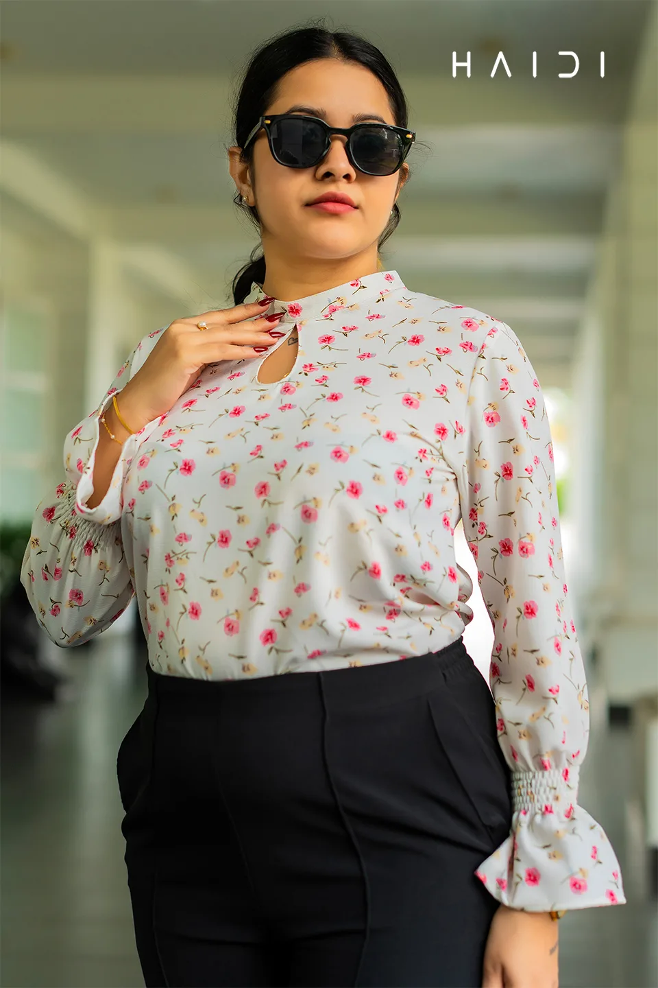Office-wear Blouse - High neck - Floral Print 1 Office-wear Blouse - High neck - Floral Print