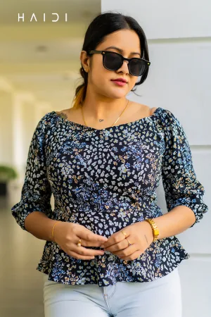 Square Neck Peplum Top - Floral Peplum Top