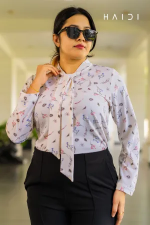 Office-wear Blouse - Neck Tie Printed Blouses