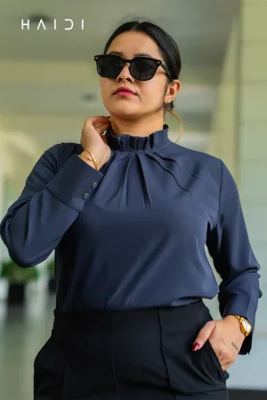 Office-wear Blouse - Raffle Pleated Neck - Ash Color