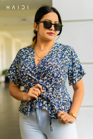 V Neck Peplum Top - Floral Wrap Peplum Top