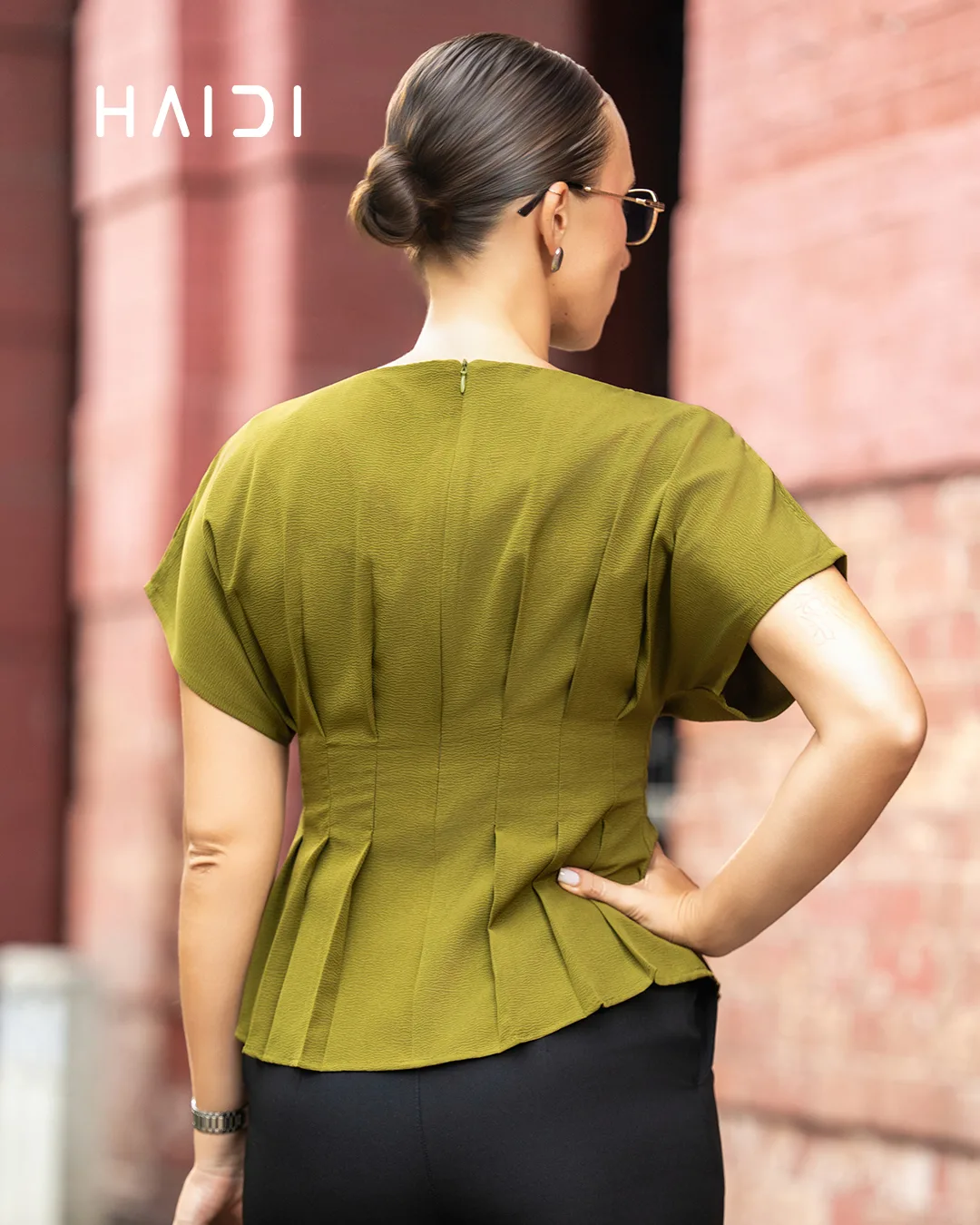 Peplum Top - KB0025 - Olive Green - Image 4