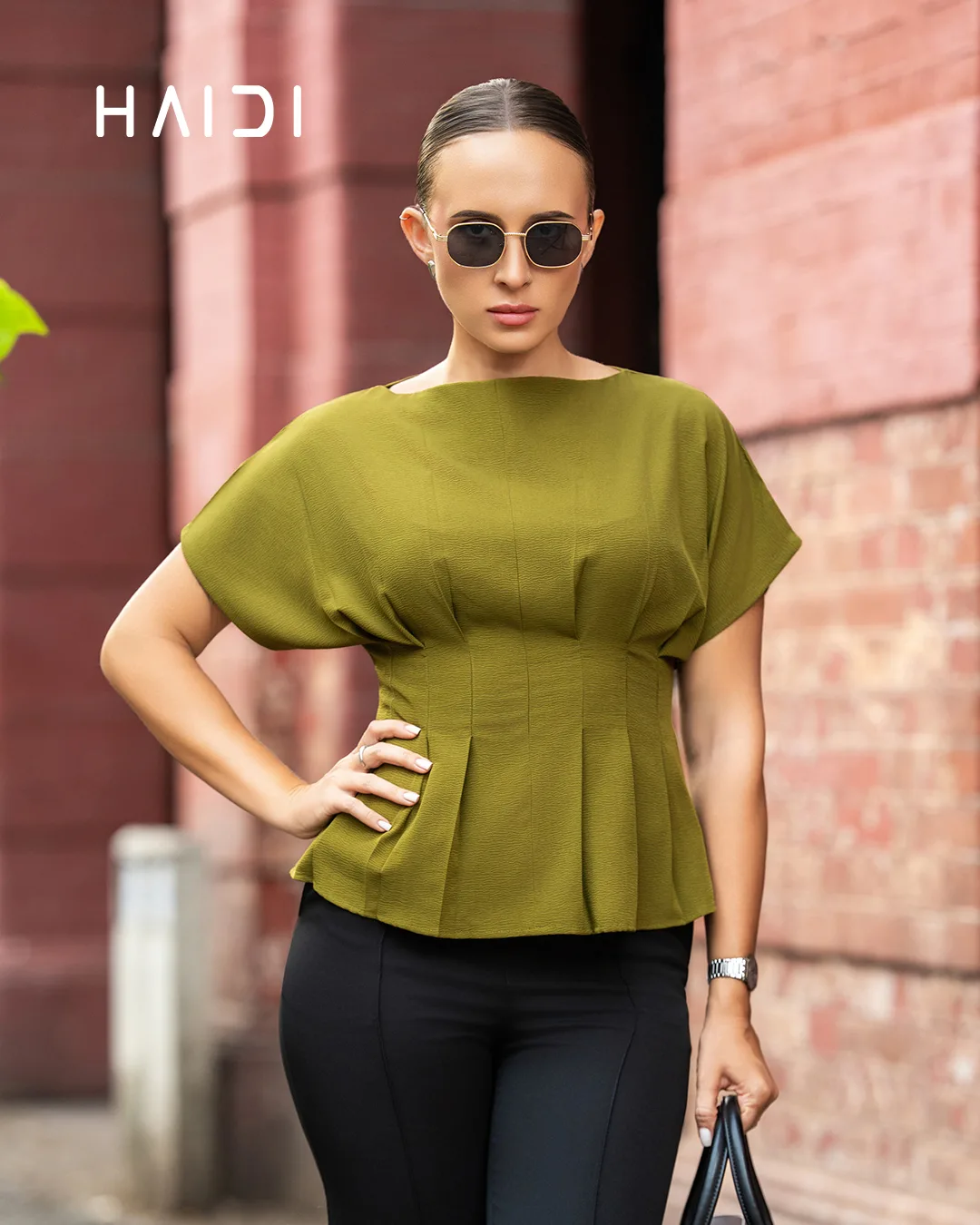 Peplum Top - KB0025 - Olive Green - Image 3