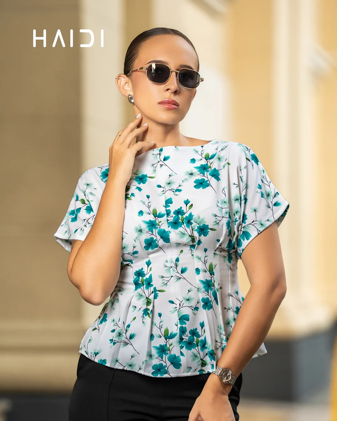 Peplum Top - KB0025 - Green Floral - Image 2