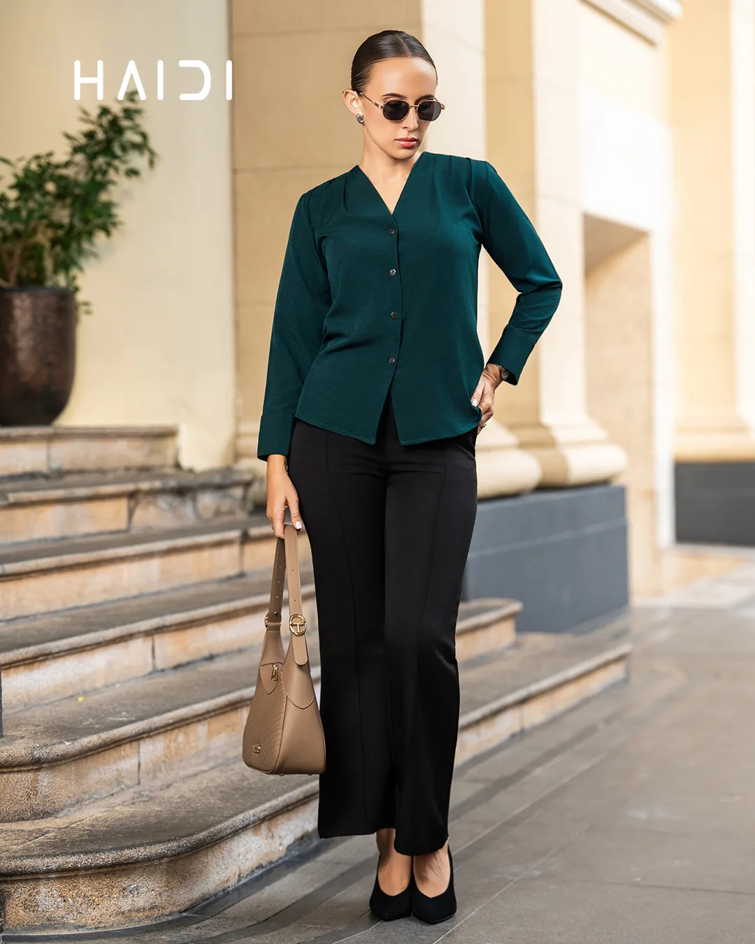 Office Wear Blouse – AB1596 - Green - Image 3