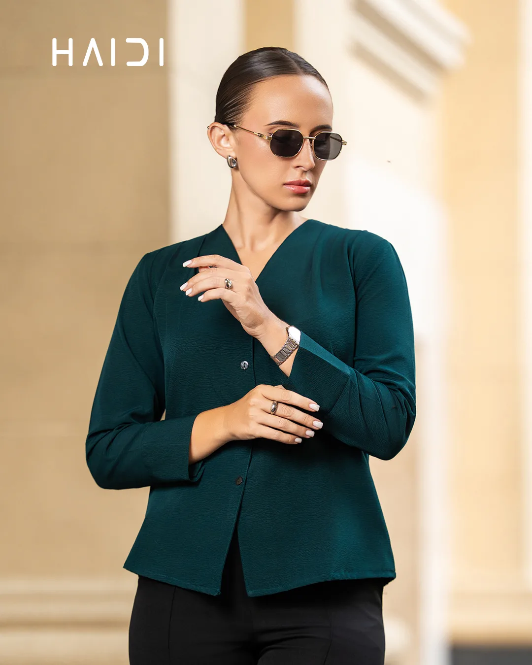 Office Wear Blouse – AB1596 - Green - Image 2