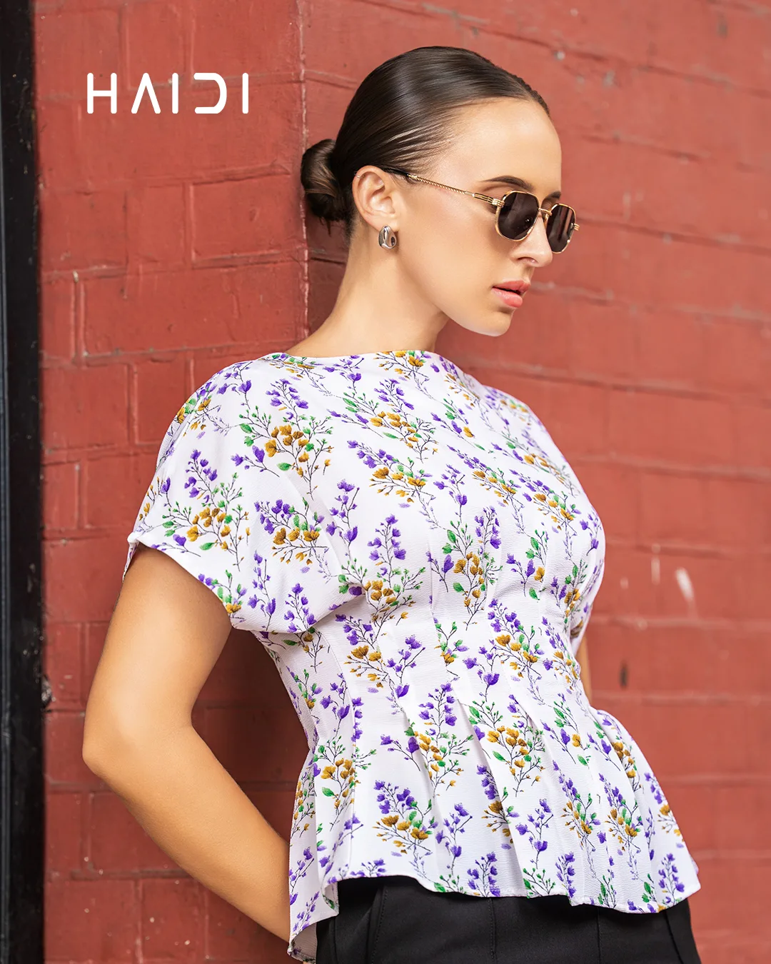Peplum Top - KB0025 - Purple Floral - Image 2