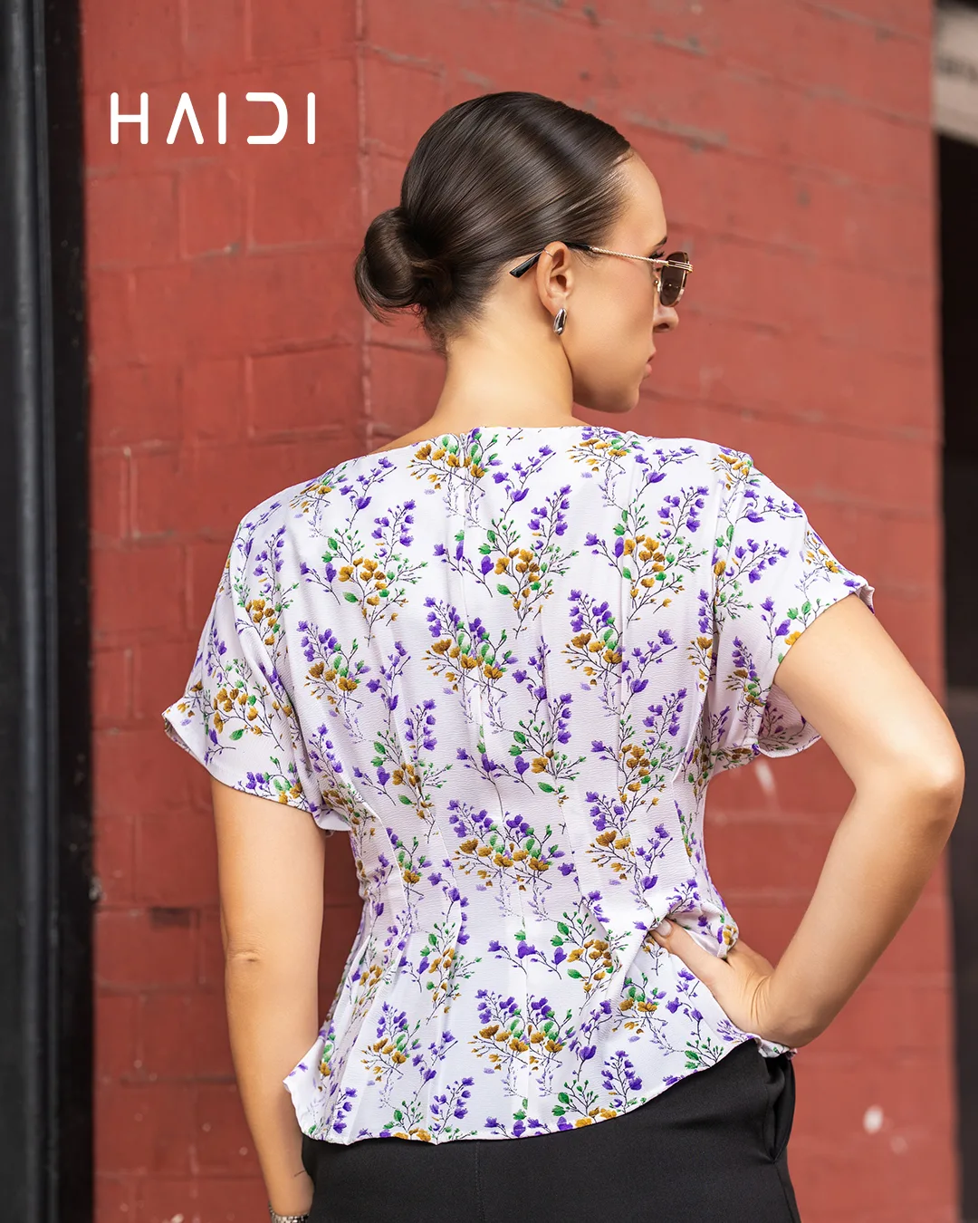 Peplum Top - KB0025 - Purple Floral - Image 3