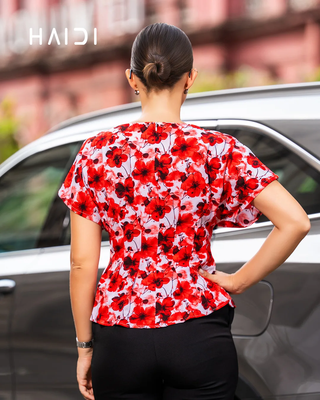 Peplum Top - KB0025 - Red Floral - Image 3