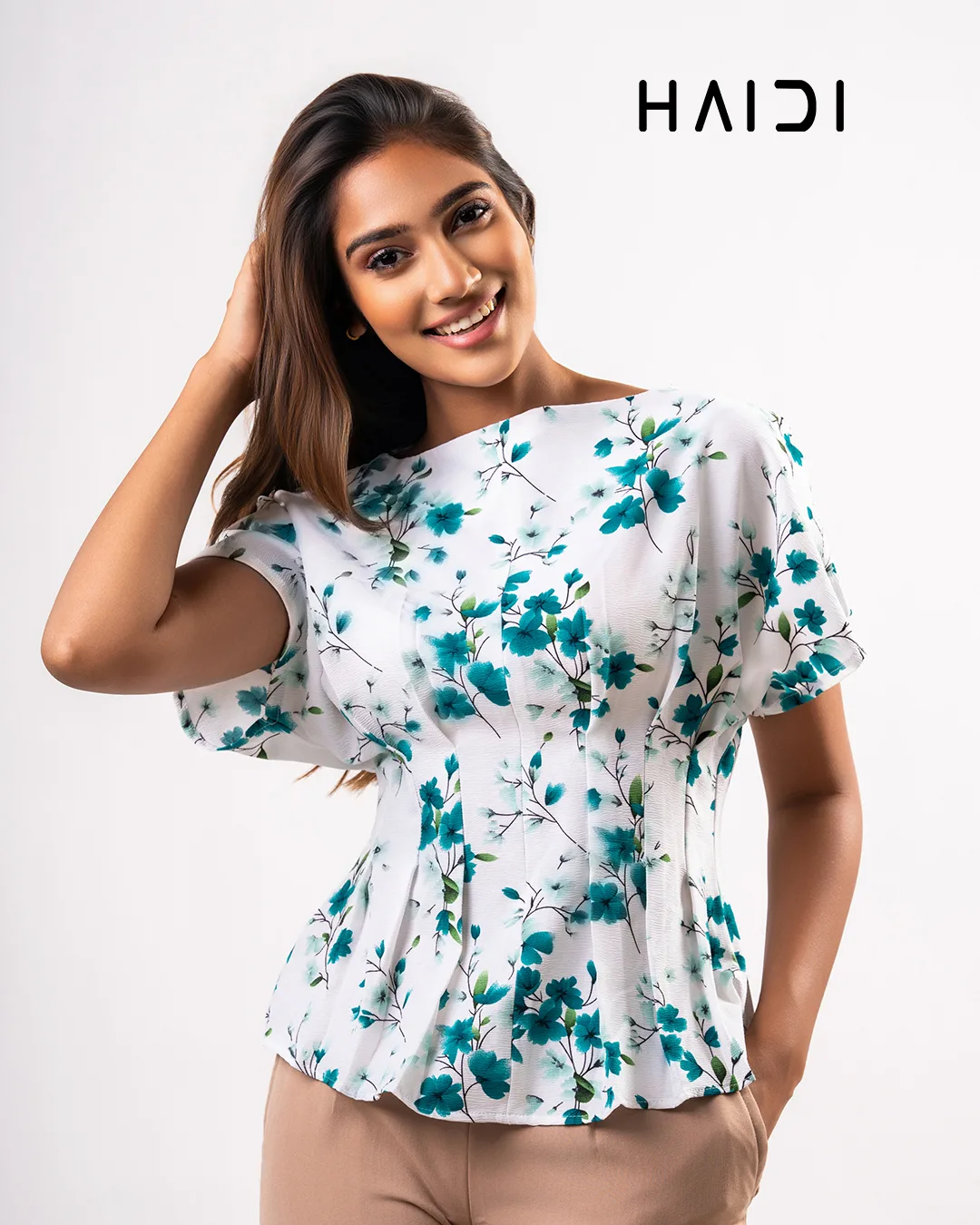 Peplum Top - KB0025 - Green Floral - Image 3