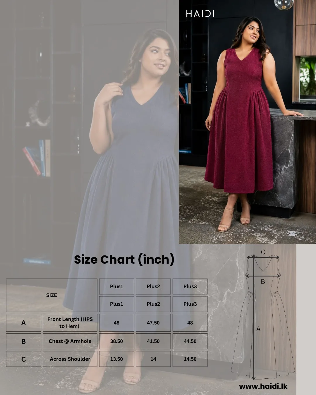 Midi Dress - KB0020A - Navy Blue - Image 2