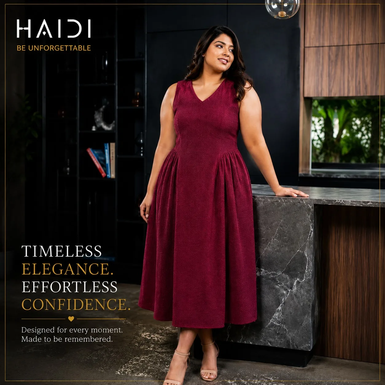 Midi Dress - KB0020A - Maroon - Image 3