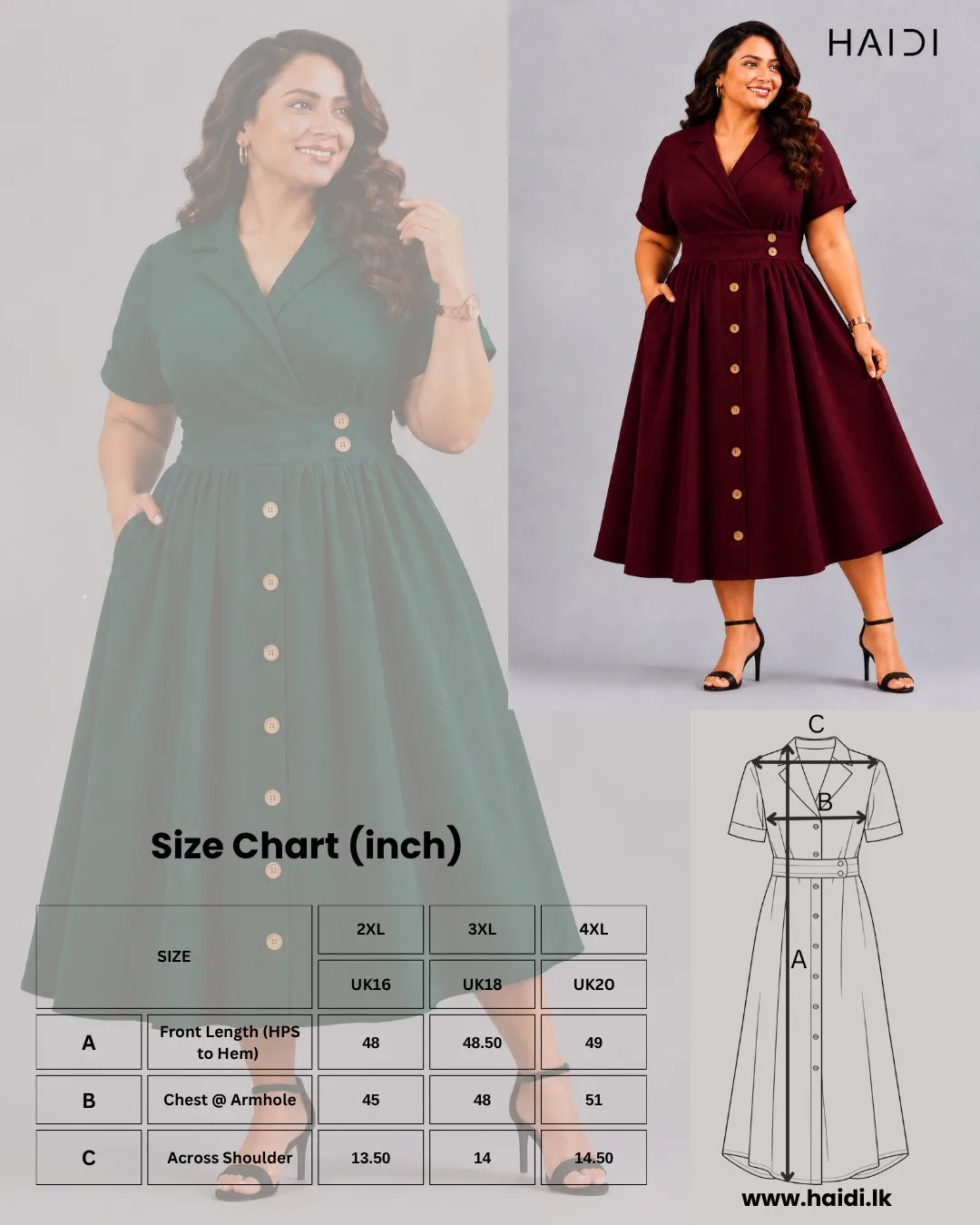 Midi Dress - KB0022 Maroon - Image 2